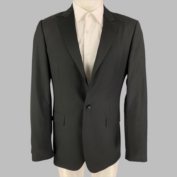 CALVIN KLEIN COLLECTION Size 38 Black Wool Peak Lapel Sport Coat - Picture 1 of 6
